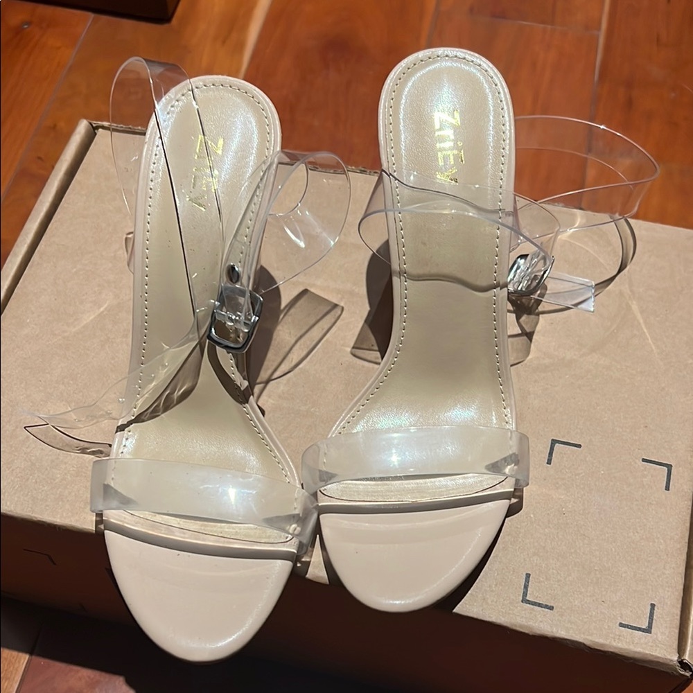 ZriEy Clear Strap Beige Heels
